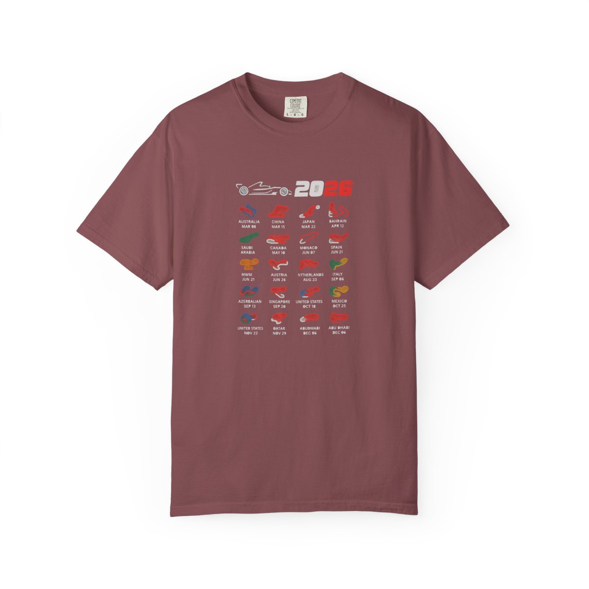 2026 Formula 1 Race Circuits Calendar T-Shirt